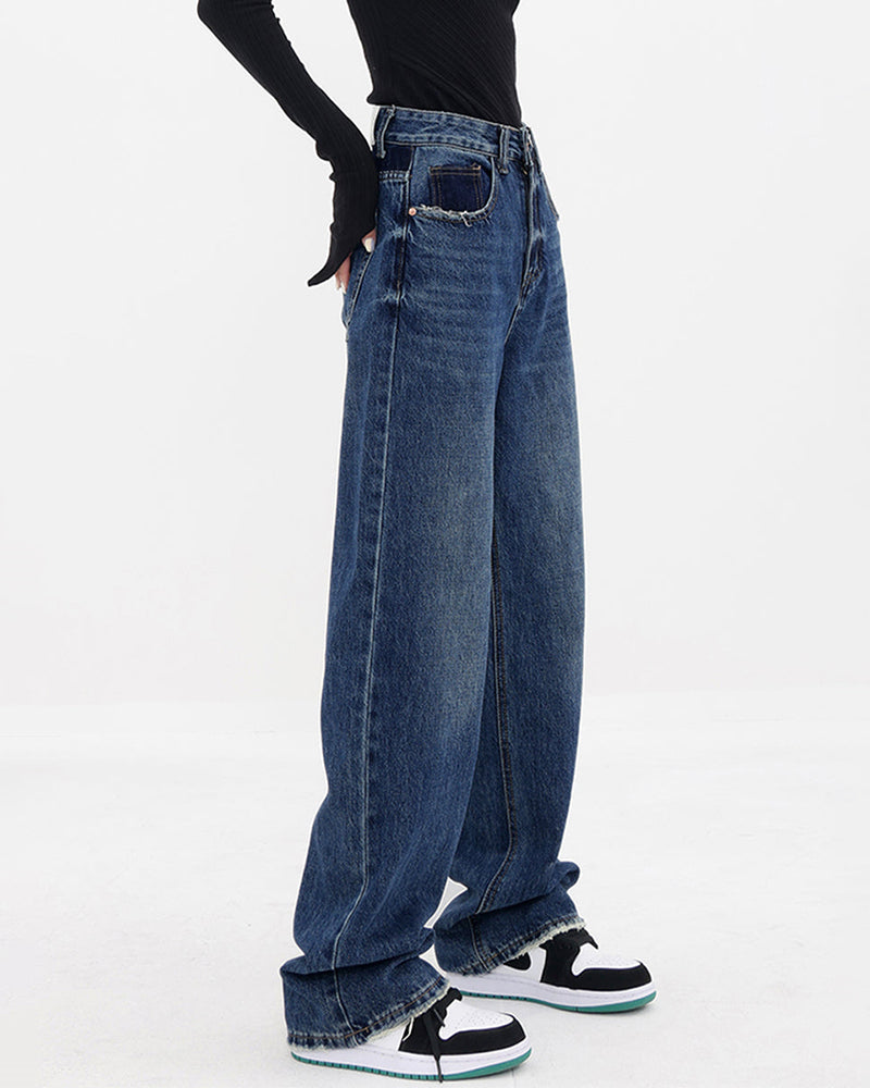 Retro Blue Gradient Jeans High Waist Wide Leg Pants – Zeagoo