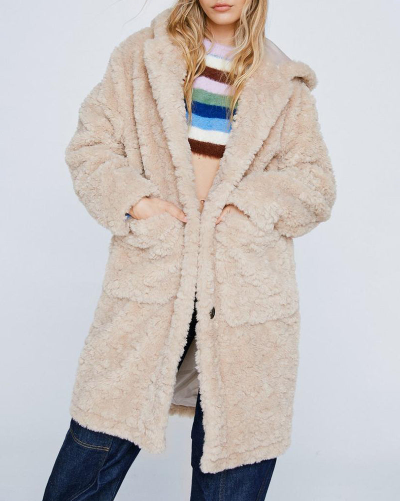 Mid-length Lapel Hoodies Fur Coat