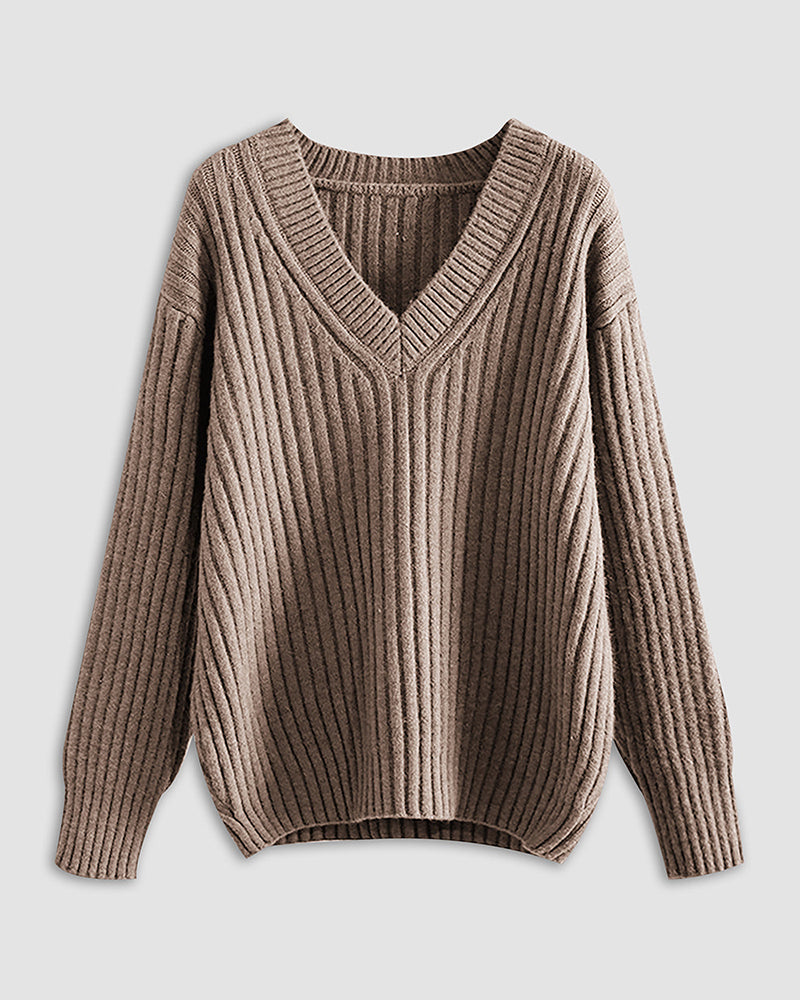 Casual V-Neck Stripe Thick Sweater