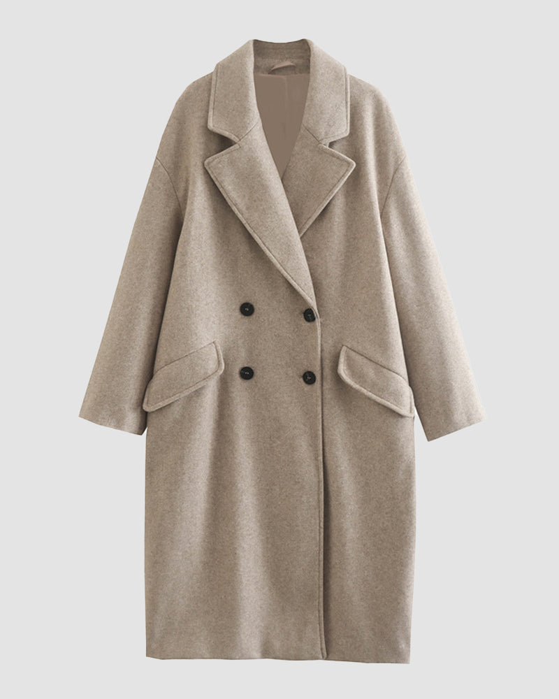 Loose Double-breasted Woolen Coat Jacket