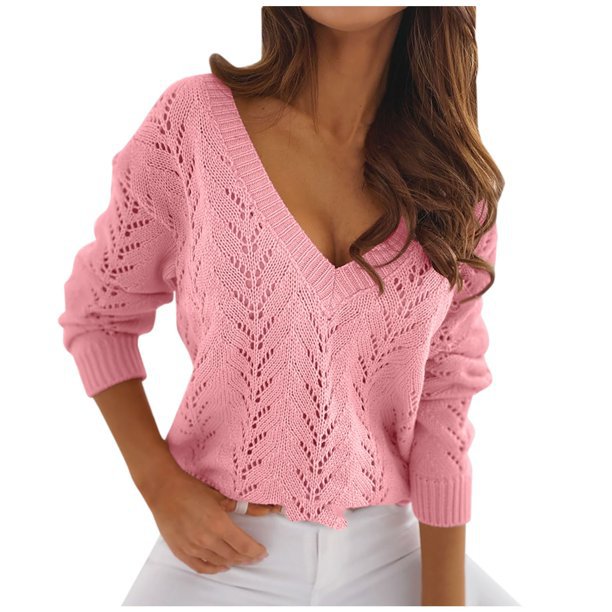 Solid Color Hollow Knitted Sweater