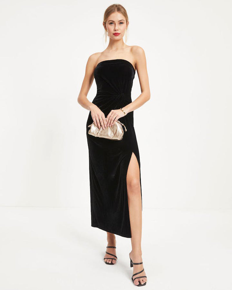 Sexy Bandeau Slit Midi Dress