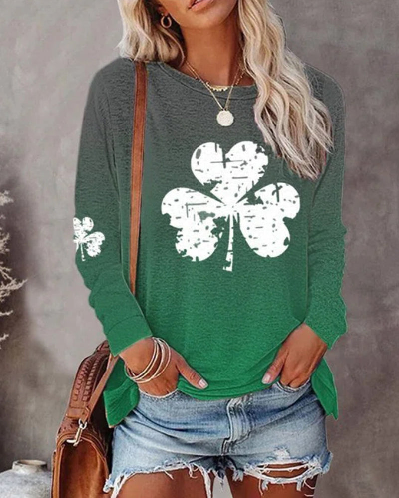 St. Patrick's Day Fashion Print Loose Long Sleeve Shirts