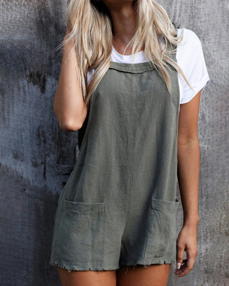 Denim Overalls Jumpers Elastic Waist Dungarees Pockets Rompers Shorts Jumpsuits