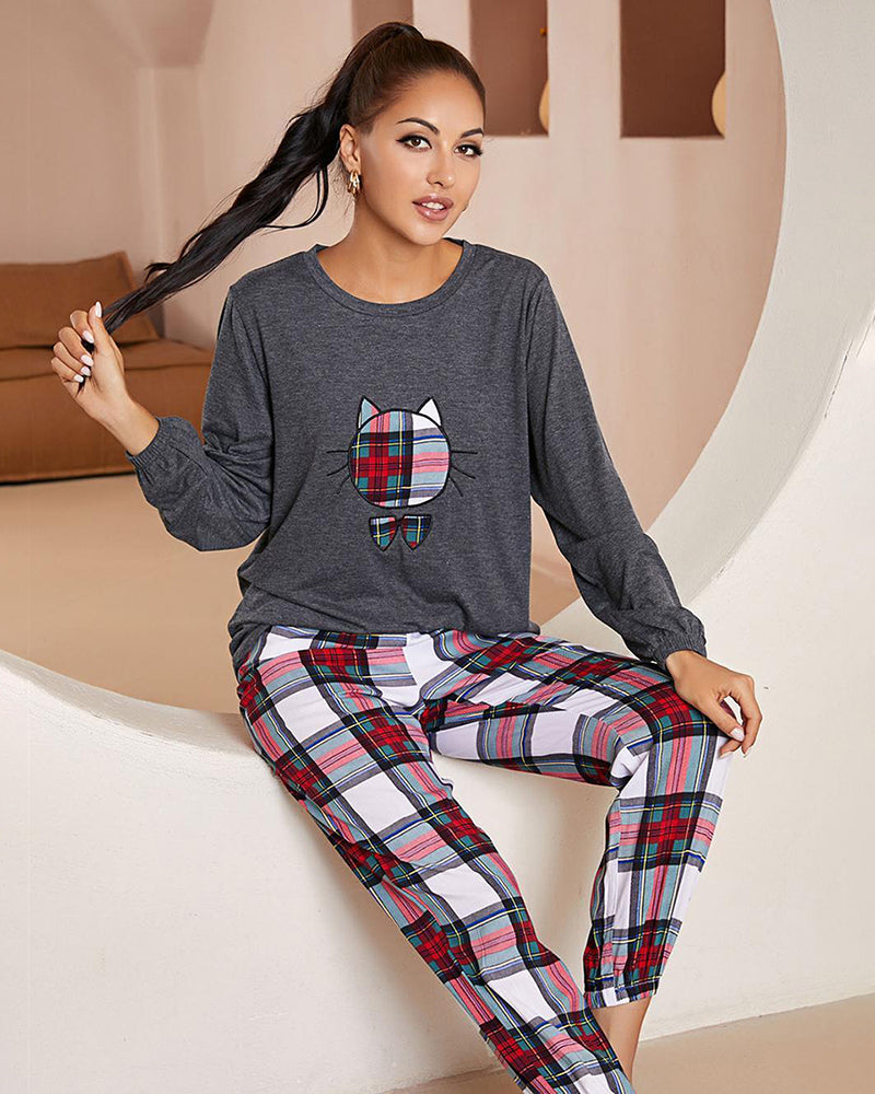 Cute Cat Print Women Pajamas Set