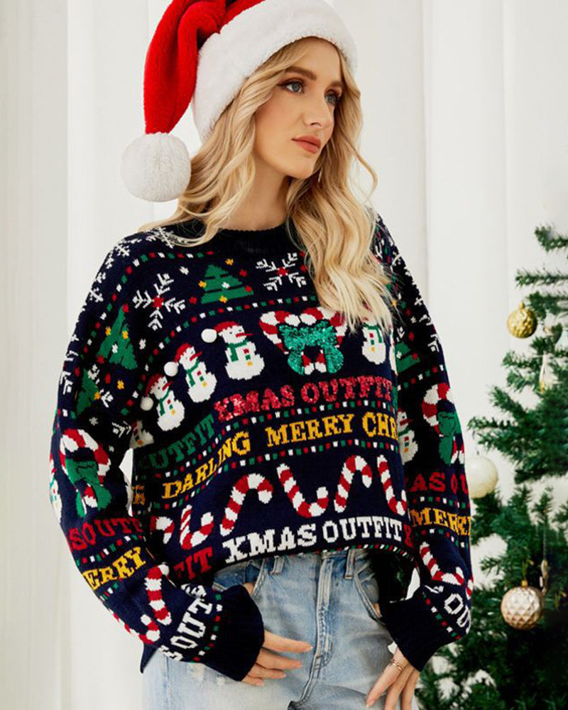 Christmas Tree Snowman Sequins Knitted Sweater