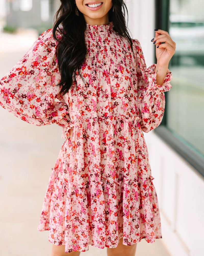 Floral Print Bishop Sleeve Dress