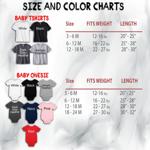 infant sizing charts and color charts