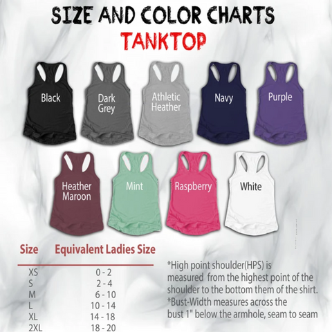 Unisex Tank Top Size and Color Charts