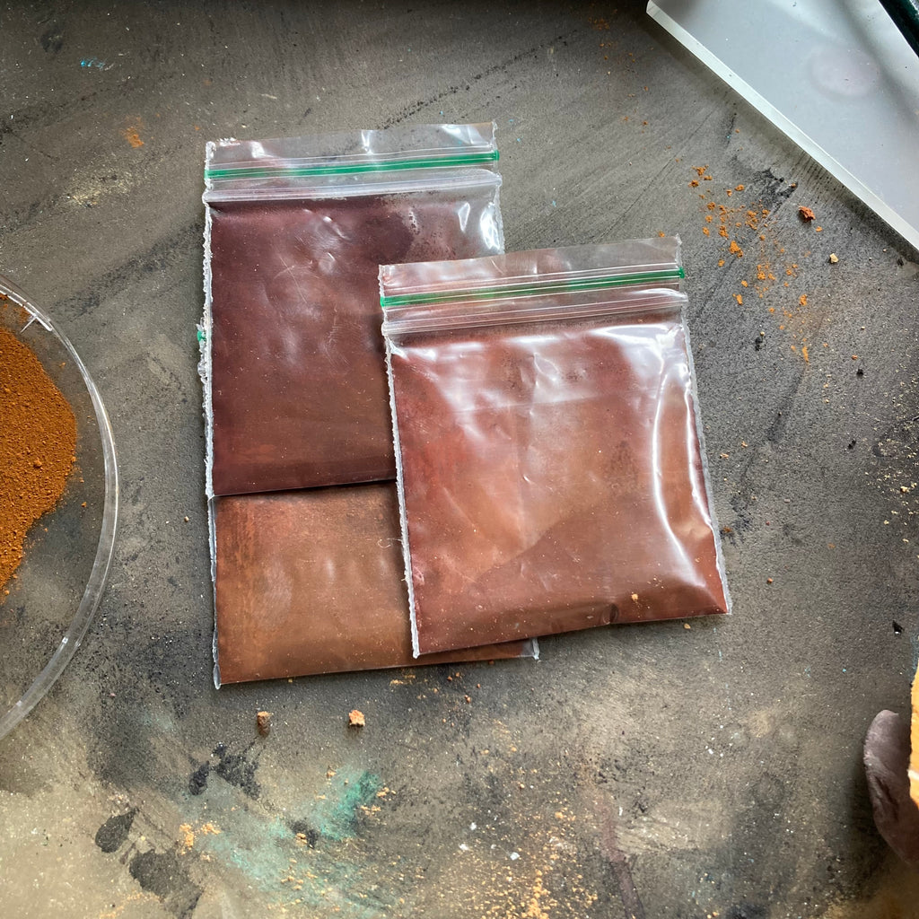 Samples of burnt care pigments