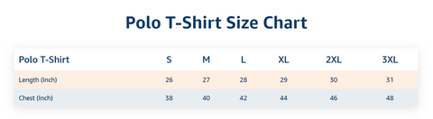 Polo Tshirt Size Chart