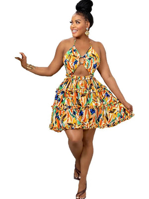 Neeka - V-neck Backless Mini Dress - S.A.K. Fashions