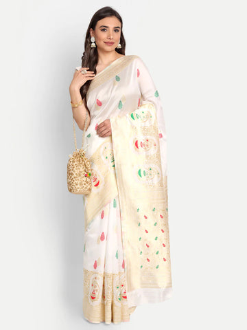 Ivory Banarasi saree