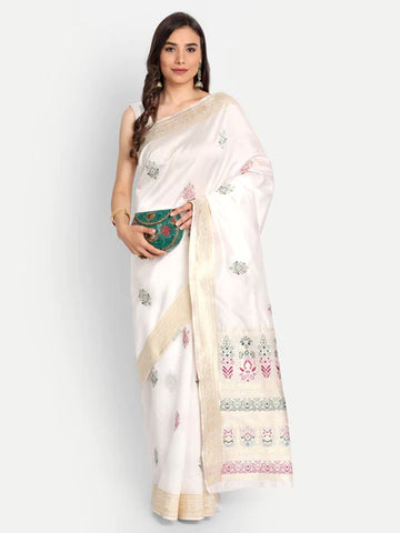 White Woven Semi-Silk Saree