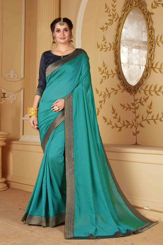 Aqua blue silk saree