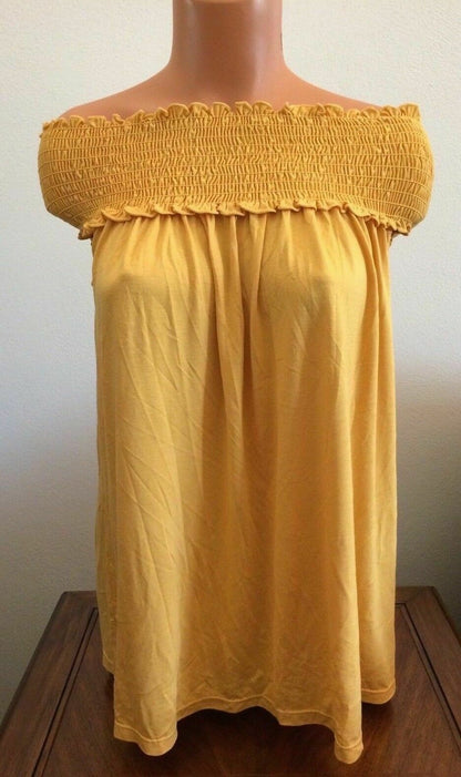 Max Studio Womens Sleeveless Off The Shoulder Smock Top Yellow Maize