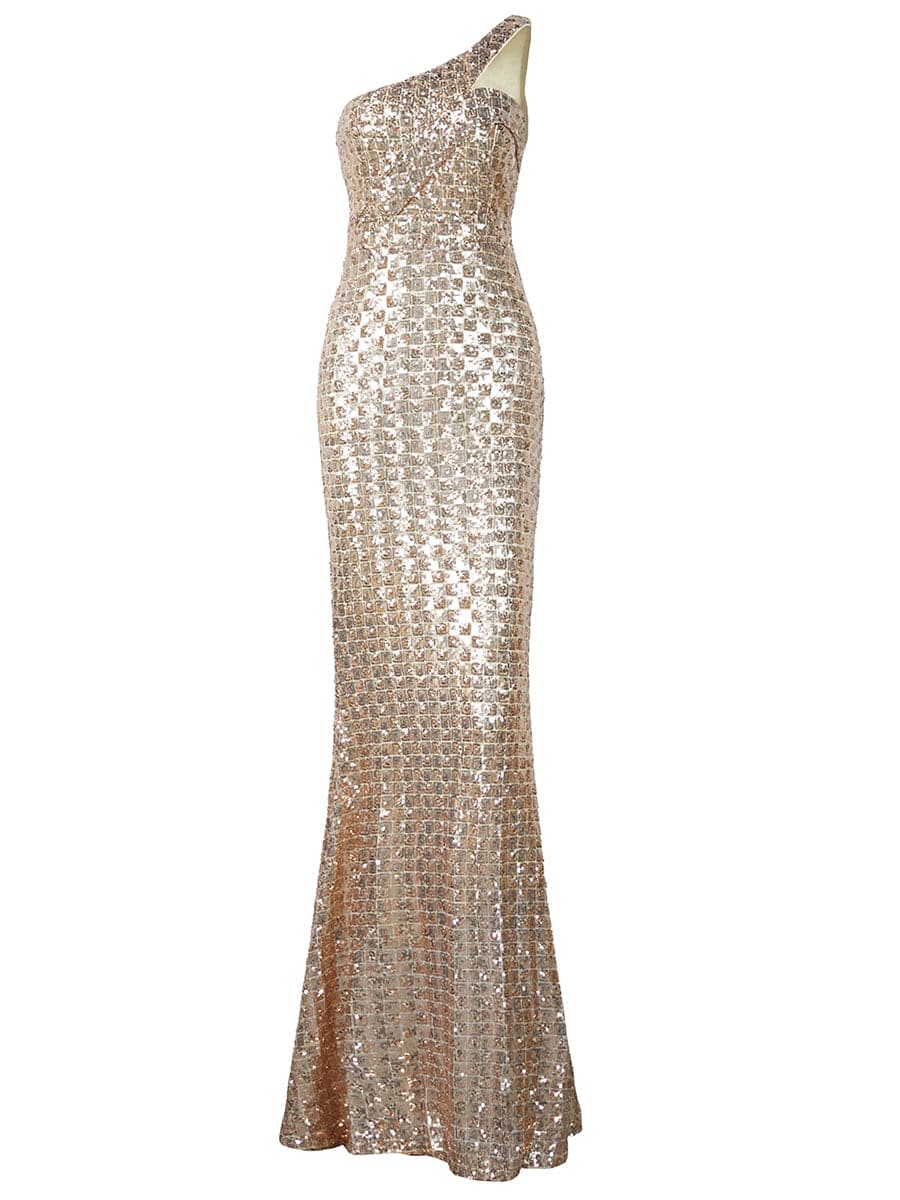 One Shoulder Mermaid Hem Sequin Formal Dress M02050