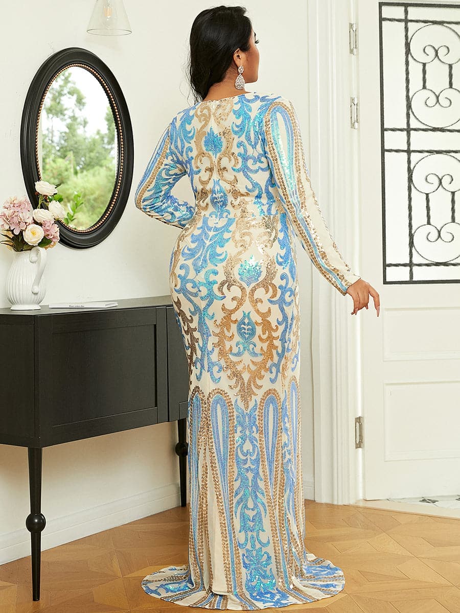 Plus Size Vintage Sequin Evening Dress PXH2198