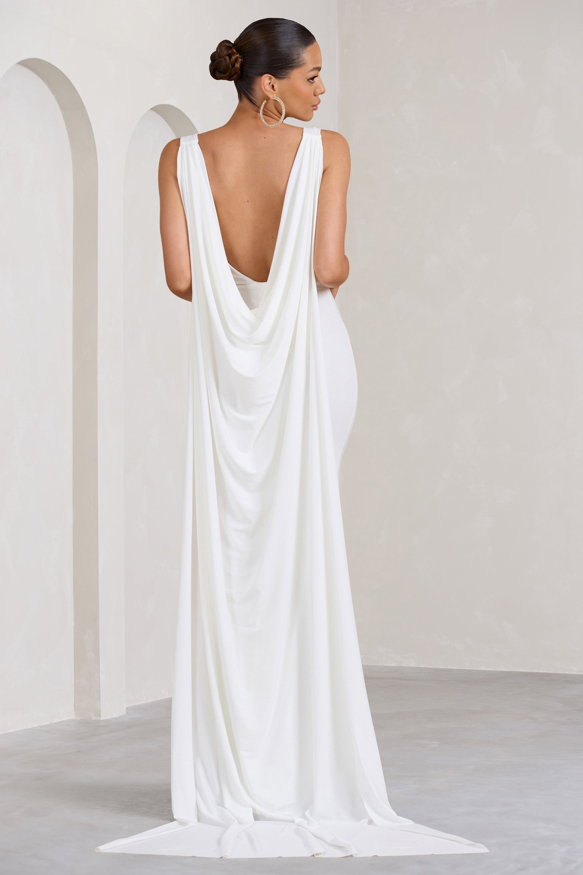 A Toast White Split Maxi Dress With Draped Cape