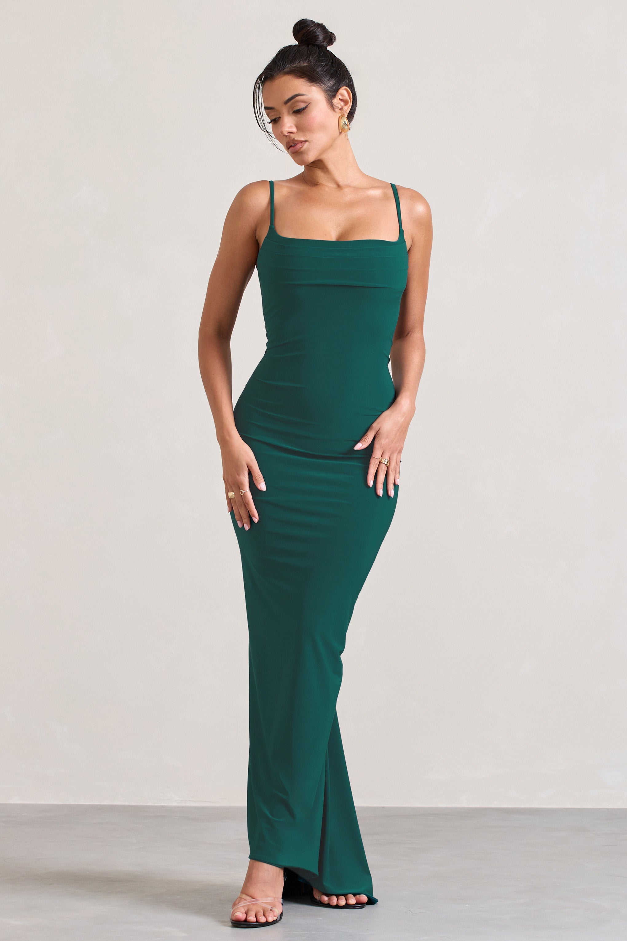 Camera One Bottle Green Strappy Laced Bodycon Maxi Dress