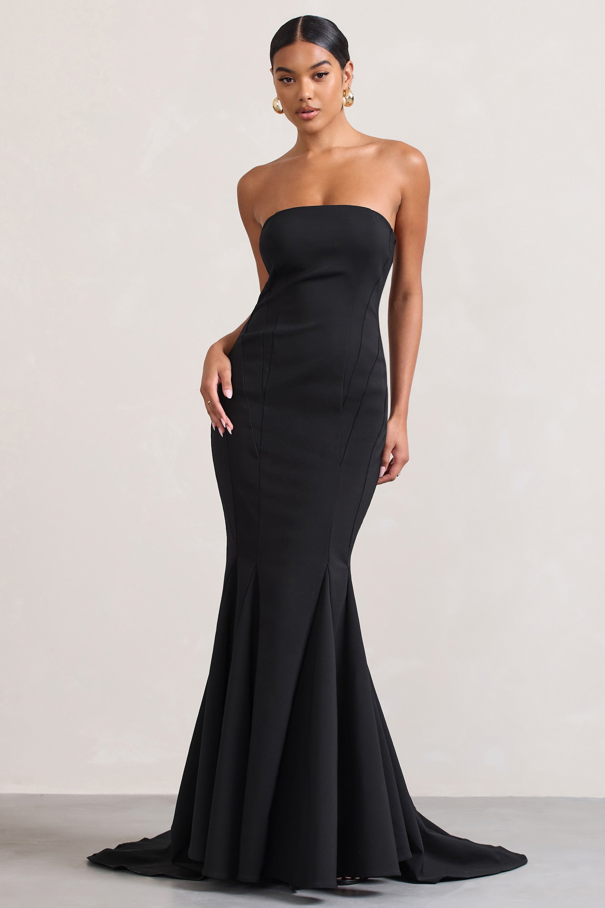 Adored Black Strapless Structured Fishtail Maxi Dress
