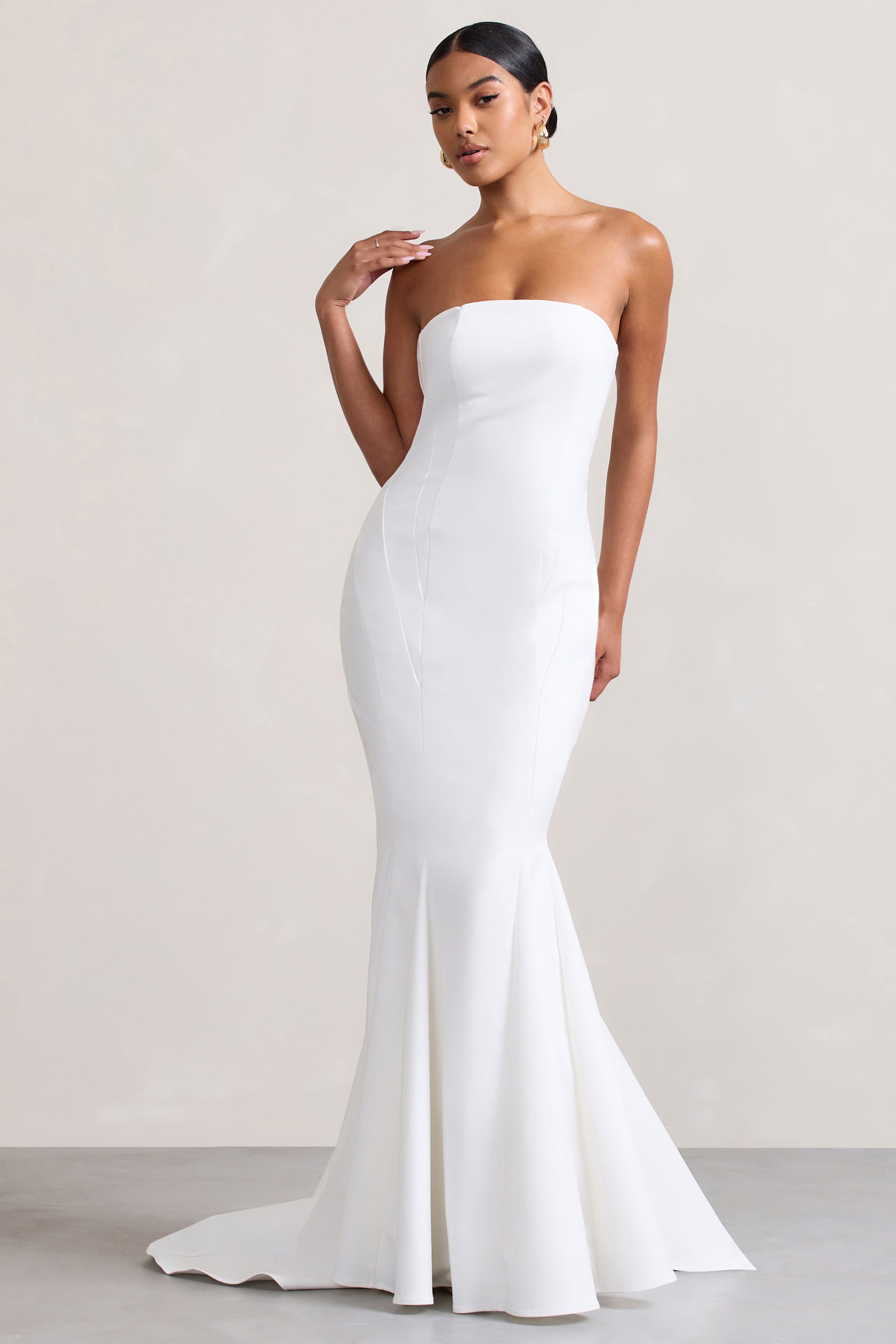 Adored White Strapless Structured Fishtail Maxi Dress