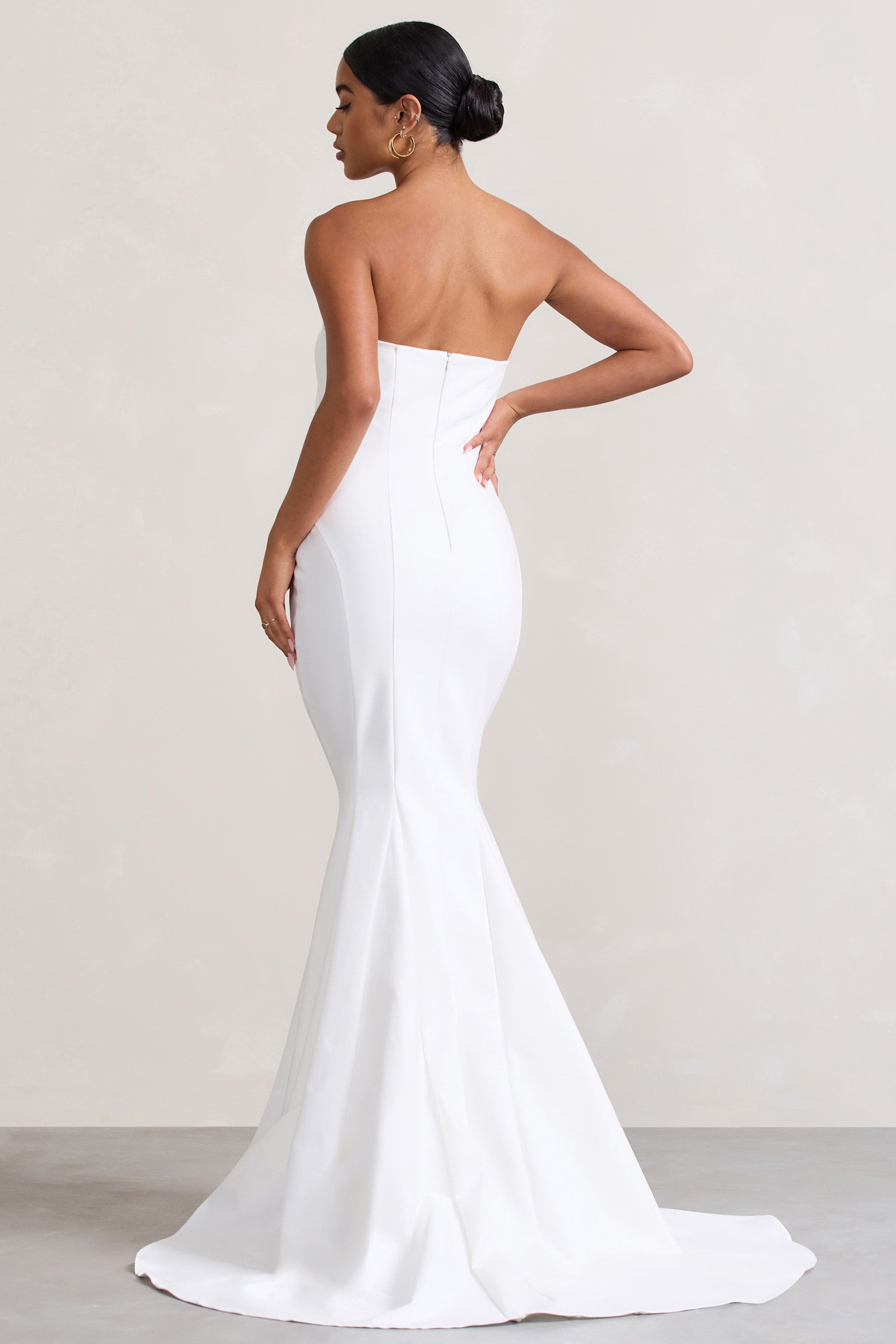 Adored White Strapless Structured Fishtail Maxi Dress