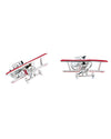 Red Biplane Cufflinks with Rotating Propeller, Sterling Silver