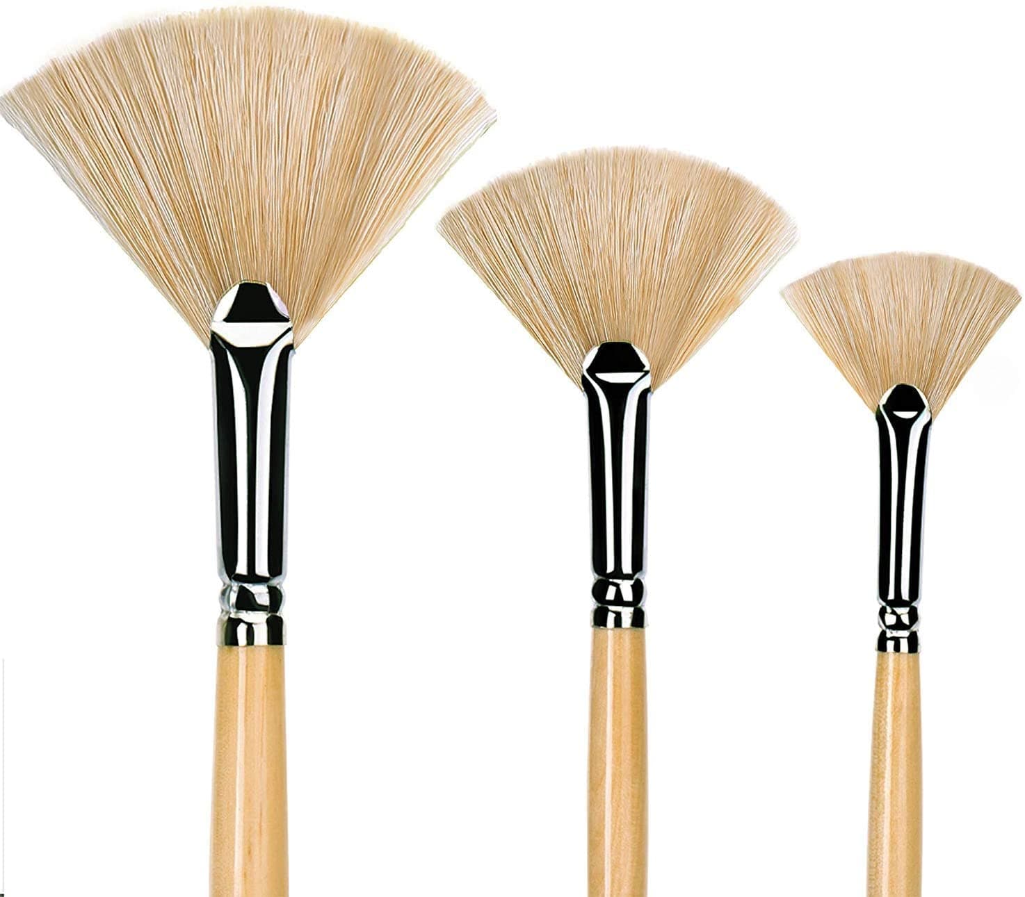 White Bristles Fan Paint Brushes, Profession Artist Oil Acrylic Painting  Brush Set, Long Handle 9 Pcs : : Home