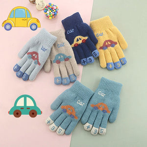 Children Gloves For 4-8 Years Boys Winter Knitted Soft Warm Cute Cartoon Car Kids Gloves Full Finger Girls Mittens - HAANCHHI - Baseball Gloves For Boys