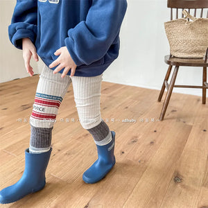 2023 Winter New Baby Plus Velvet Thick Leggings Infant Girl Striped Warm Pants Cotton Splice Toddler Kids Fleece Casual Trousers - HAANCHHI