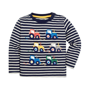 Jumping Meters 2-7T Long Sleeve  Striped Cars Embroidery Boys/Girls Tshirts Autumn Winter Children's Clothes Long Sleeve Kids Tops - HAANCHHI