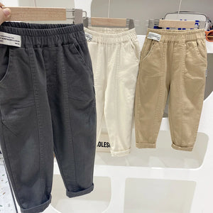 Spring Autumn Children Boys Jogger Pants Elastic Waist Letter Sticker Student Boys Trousers Solid Color Versatile Kid Boys Pants - HAANCHHI