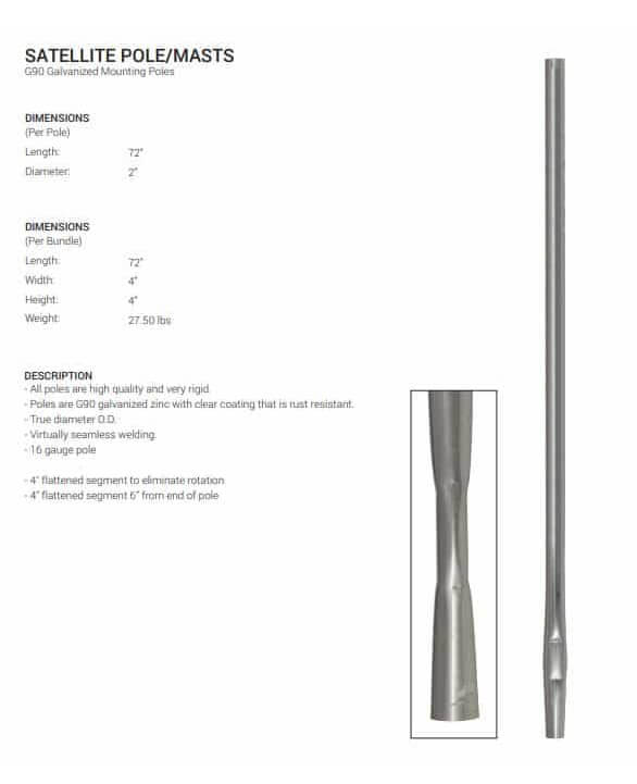 Directv Pole Mount 2" OD, 72" Long,16 GA (POLE2-6FT)