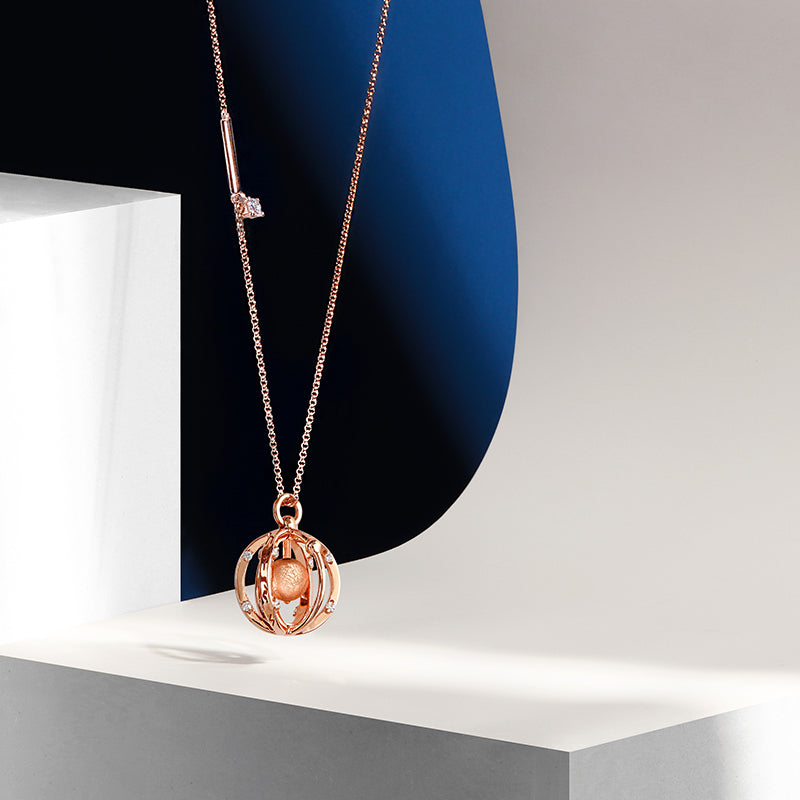 ROSE GOLD PLATED SPHERE METEORITE NECKLACE