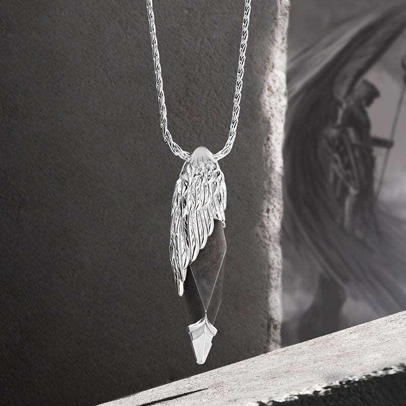 NECKLACE OF SERAPH WING WITH SILVER OBSIDIAN