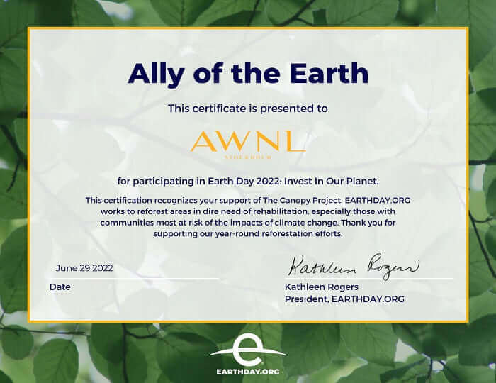 Ally of the Earth Certificate for AWNL