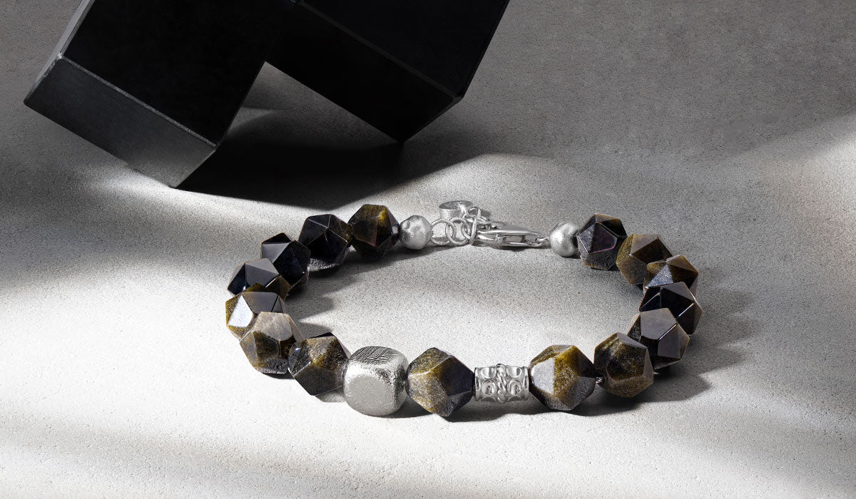 AWNL Faceted Bracelet with Golden Obsidian and Meteorite