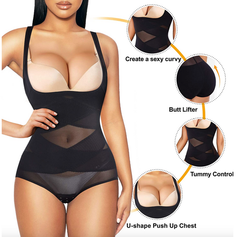 overflair Open Bust Shapewear Bodysuit for Women, 2PK, Black/Brown XS/S at   Women's Clothing store