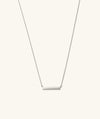 Engravable Bar Necklace on a silver chain, featuring a rectangular pendant suitable for personal messages or names.