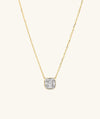 Mosaic Cushion Diamond Necklace featuring a square diamond pendant on a 14k gold chain, showcasing various diamond cuts for optimal shine.