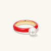 Gumball Pearl Ring featuring an enamel coating and an oversized freshwater pearl.