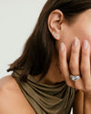 Close-up of a woman's ear adorned with Lab Grown Diamond Round Studs 0.5 TCW, highlighting the elegant sparkle of the lab-grown diamonds set in 14k solid gold.