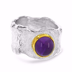 Handmade Amethyst Silver and Gold Ring