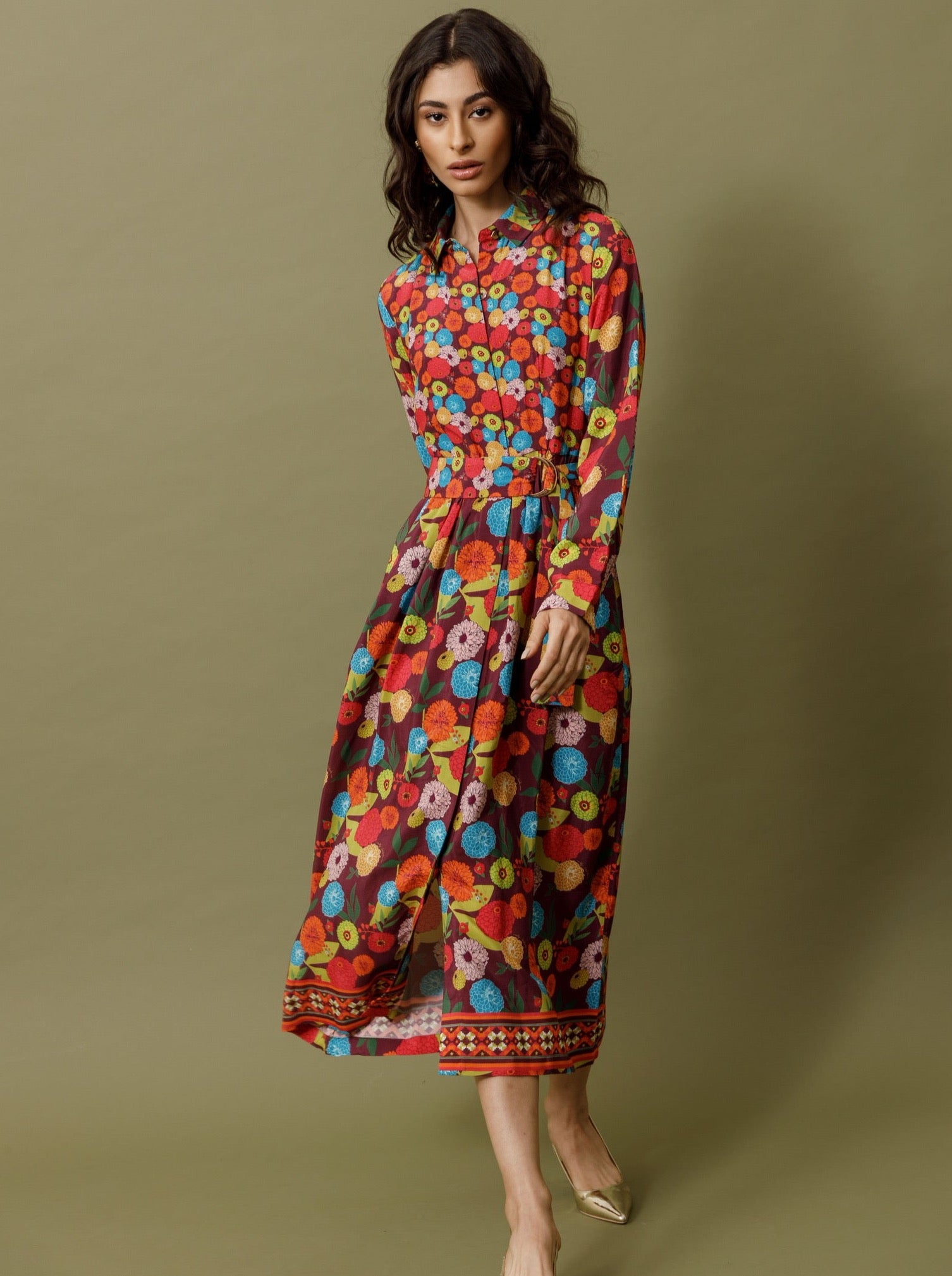 Emily Lovelock Burgundy Bouquet Print Shirt Dress – Sacs of Ashbourne