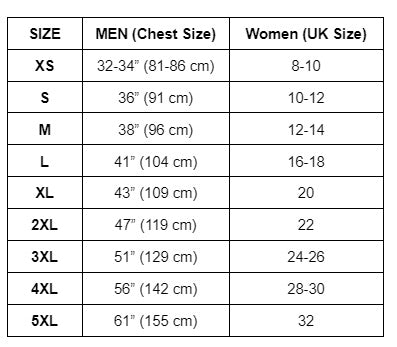 SIZE CHART ADULT TSHIRTS