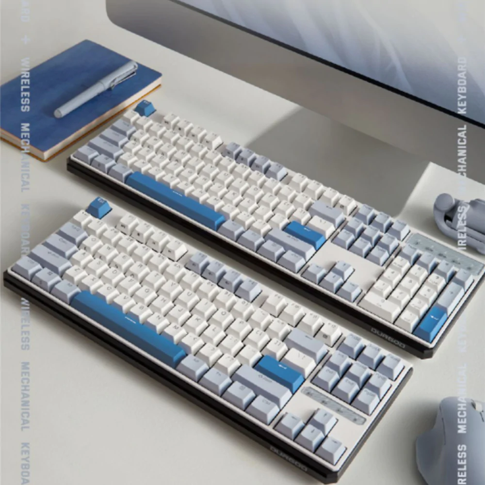 DURGOD K610W/K620W Hot-swap Three Modes Mechanical Keyboard WhiteBlue-no backlight / K610w-104keys / Red Switch