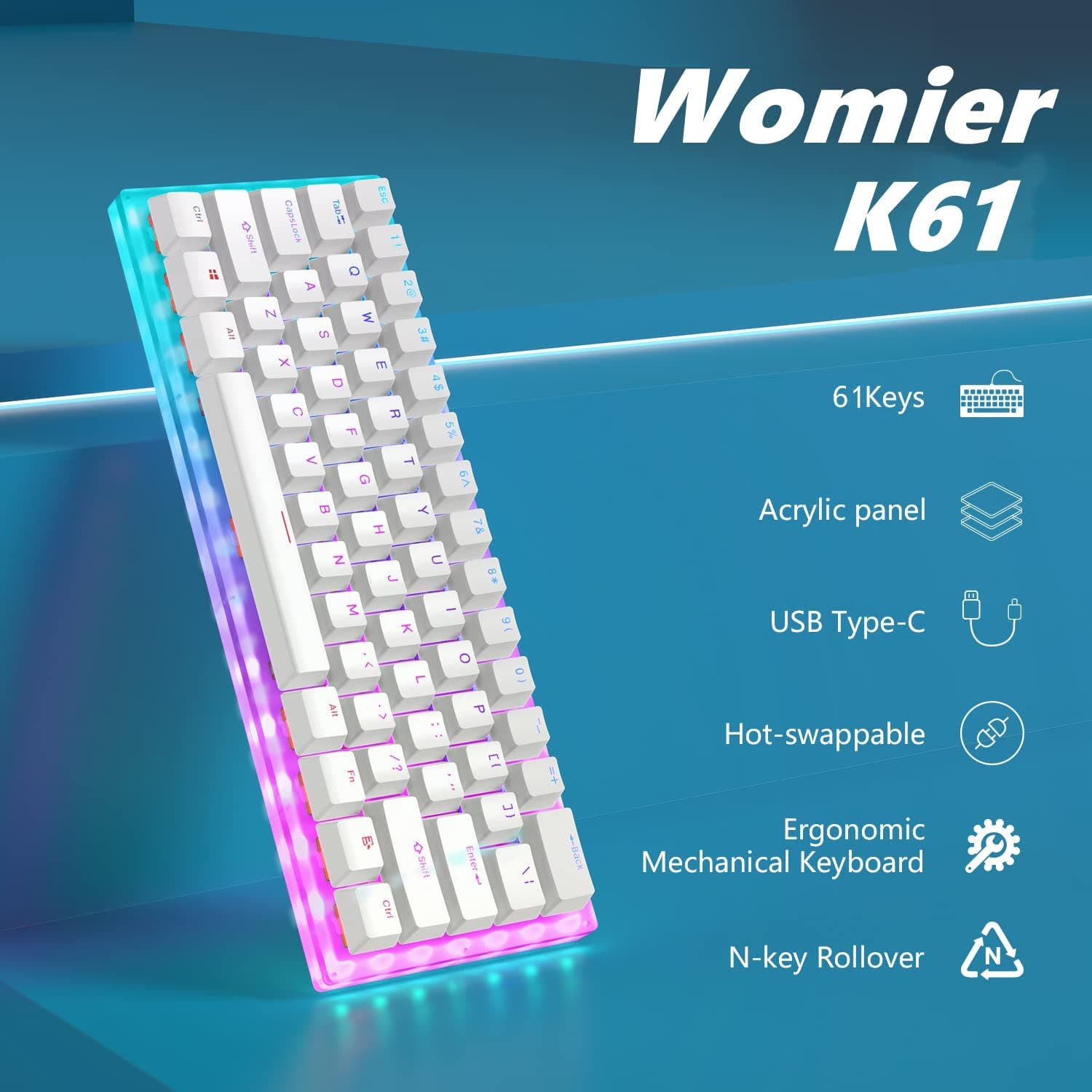 Womier K61/K61 PRO Compact 61 Keys Hotswap RGB Mechanical Keyboard Womier K61 / Blue Switch