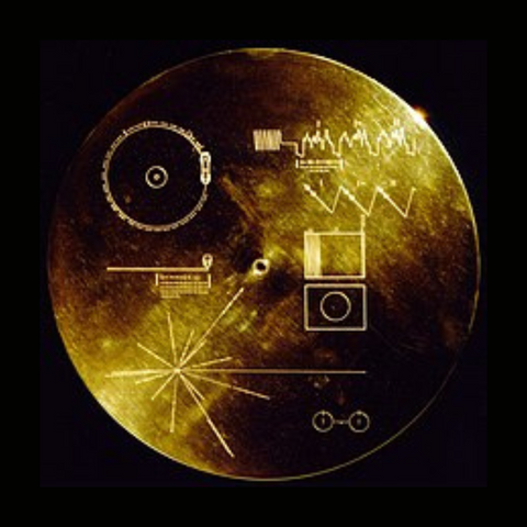 Gold voyager record outside with pictogram instructions