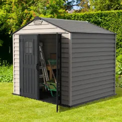 StoreAll 8x6ft (245 x 168 x 222 cm) Resin Garden Storage Shed with FREE Shelving Rack 4 Adobe
